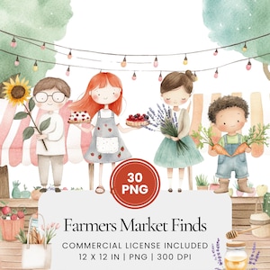 Farmers Market Finds Clipart - 30 PNG - Digital Planner, Junk Journaling, Commercial Use, Sublimation, Scrapbooking, Cards, Stickers, Scene