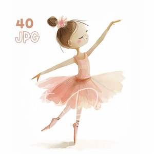 Ballerina aquarel clipart bundel, roze balletdanser illustraties voor meisjes verjaardagsuitnodigingen, recital feestdecoratie, kinderkamer muurkunst