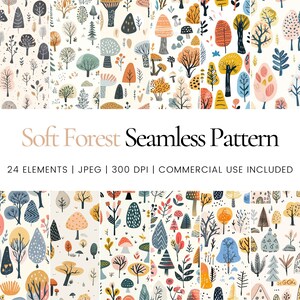 Hand Drawn Forest Seamless Repeat Pattern, Digital Paper, Background, Tumbler Wrap, Printable, Commercial Use, Mug, Home Decor, Junk Journal