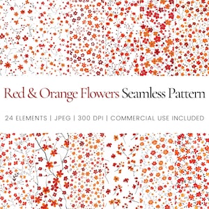 Red & Orange Flowers Seamless Repeat Pattern, Digital Papers, Background, Tumbler Wrap, Printable, Commercial Use, Mugs, Decor, Sublimation