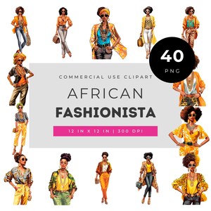 African fashionista clipart bundle, trendy melanin women illustrations for crafts, chic modern outfits png for scrapbooking projects