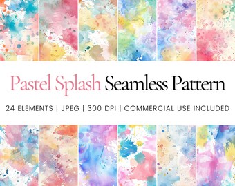 Pastel Splash naadloos patroon voor aquarelachtergronden en digitaal papier, zacht abstract verftextuurontwerp voor scrapbooking en knutselen