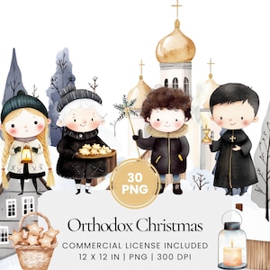 Orthodoxe kerst clipart - 30 PNG - digitale planner, junk journaling, kunst aan de muur, commercieel gebruik, sublimatie, scrapbooking, kaarten, scène