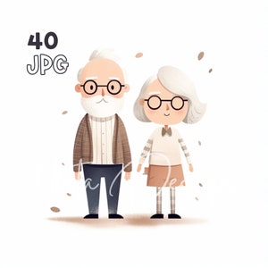 Grootouders Clipart - 40 Hoge kwaliteit JPG - Digitale Planner, Junk Journaling, Minimalistisch, Muurkunst, Commercieel Gebruik, Digitale Download, Mok