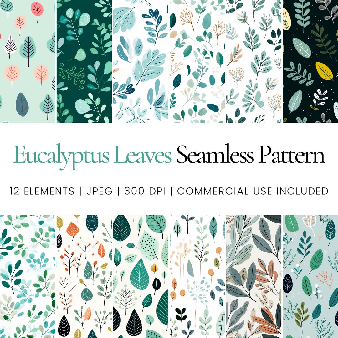 Eucalyptus Leaves Digital Paper, Eucalyptus Seamless Repeat Pattern ...