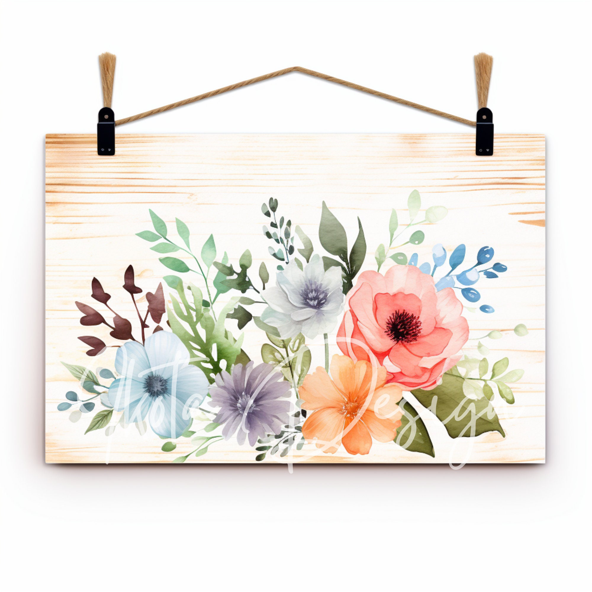 Watercolor Wooden Sign Clipart With Floral Decor, Rustic Wood Labels ...