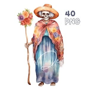 Dia de Muertos Oma Clipart - 40 hochwertige PNGs - Digitaler Planer, Junk Journaling, Wandkunst, kommerzielle Nutzung, digitaler Download, Tassen