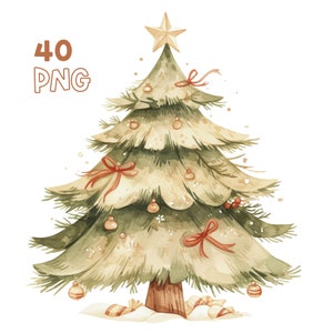 Christmas Tree Clipart - 40 PNG de haute qualité - Planificateur numérique, Junk Journaling, Aquarelle, Art mural, Utilisation commerciale, Tasses, Cartes, Tags