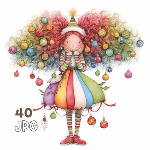 Weihnachtsbaum-Mädchen-Clipart – 40 hochwertige JPG – digitaler Planer, Junk Journaling, Wandkunst, kommerzielle Nutzung, Tassen, Sublimation, Karte