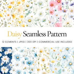 Daisy Flower Digitale Papiere, Ditsy Daisy Flowers Nahtloses Wiederholungsmuster, Hintergrund, druckbares digitales Papier, kommerzielle Nutzung digitales Papier