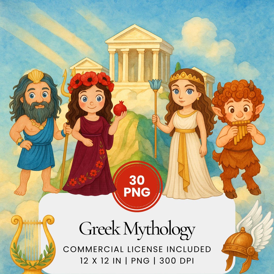 Greek Mythology Clipart Bundle, Pastel Greek Gods and Goddesses PNG ...