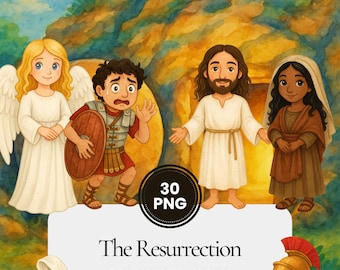 Bible Resurrection Watercolor Clipart Bundle, Christian Easter Religious PNG Illustrations, New Testament Fussy Cuts Printable Designs