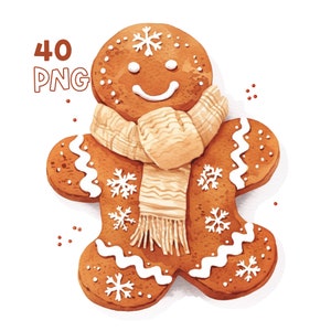 Gingerbread Cookies Clipart - 40 High Quality PNGs - Digital Planner, Junk Journaling, Sublimation, Commercial Use, Mugs, Cards, Gift Tags