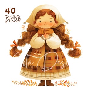 Thanksgiving Kids Clipart - 40 High Quality PNGs - Digital Planner, Junk Journaling, Watercolor, Wall Art, Commercial Use, Mugs, Sublimation