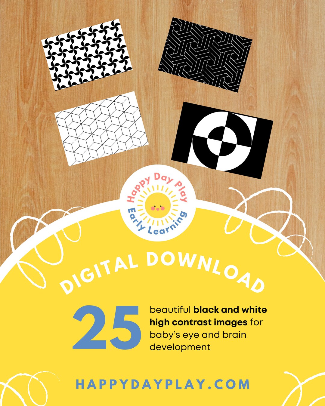 Digital Download 25 Black and White Baby Cards, High Contrast and ...