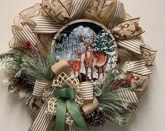 Deer Christmas Wreath, Winter Deer Wreath