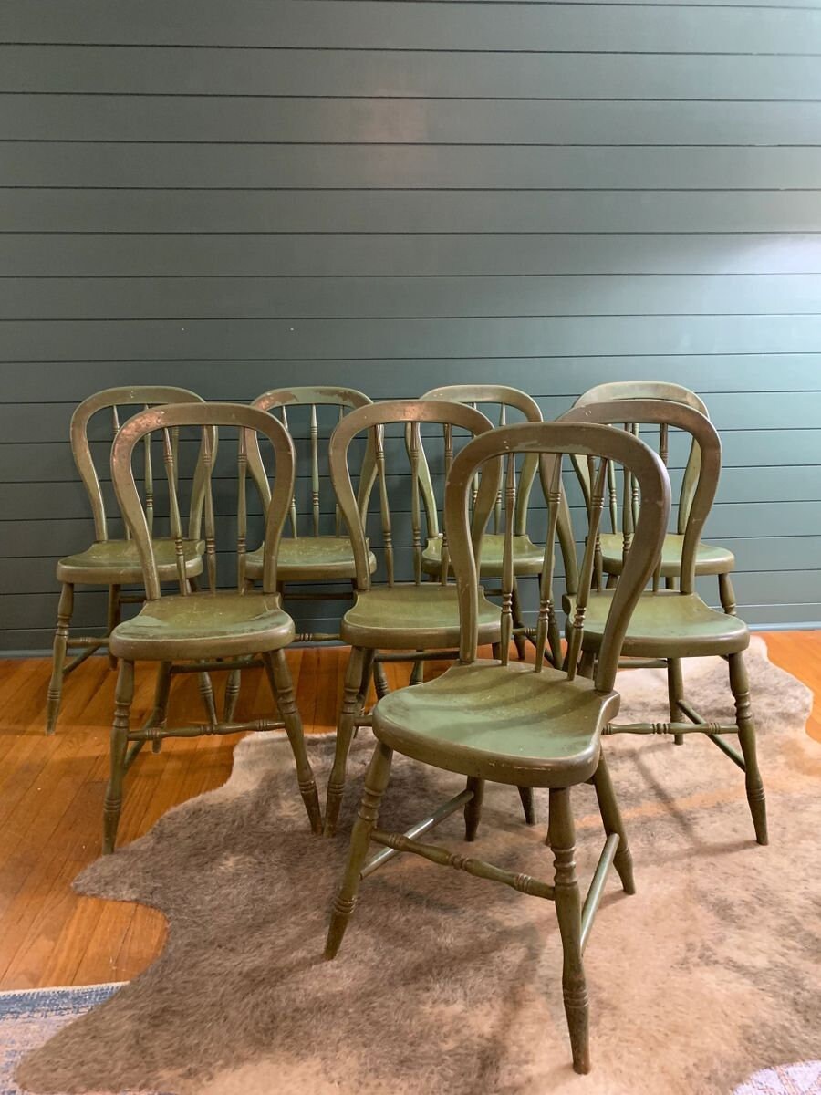 Set of 8 Tell City Dining Chairs Vintage Green Etsy