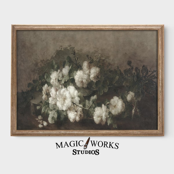 Printable White Cascading Peonies Painting | Botanical Wall Art | Floral Still Life Print | Flower Prints | Digital Downloadable Art #FF2-15