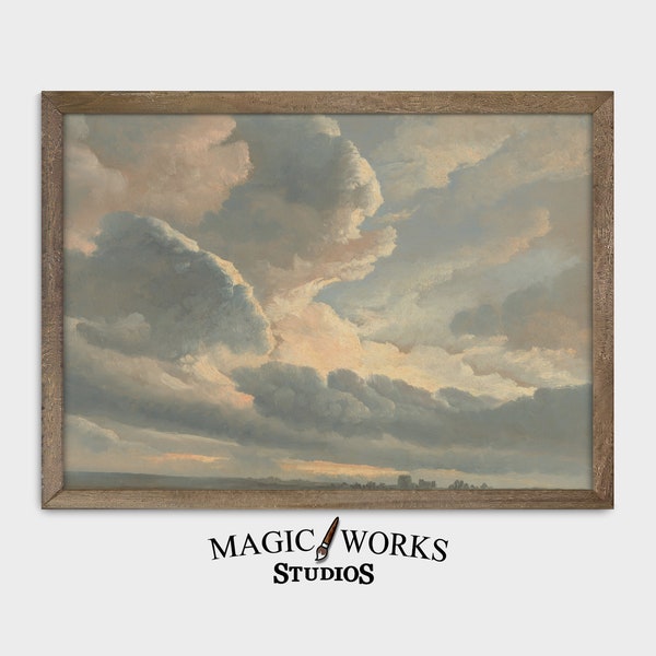 Printable Cloudy Sky Print | Cloud Landscape Wall Art | Vintage Pink Cloudy Skies |  Digital Download | Downloadable Art Prints | #L2-50
