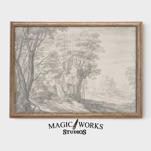 Vintage Forest Landscape Art Print, Tree Wall Art, Forest Drawing, PRINTABLE Digital Download, Downloadable Art | #SK-04