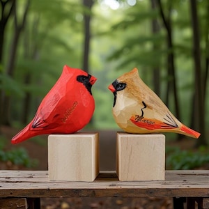 Hand-Carved Wooden Bird Sculpture - Gift for Bird Lovers, Valentine&#39;s Gift, Desk Decor, Wood Robin Bird Ornament, Hand-Carved Bird Figurine