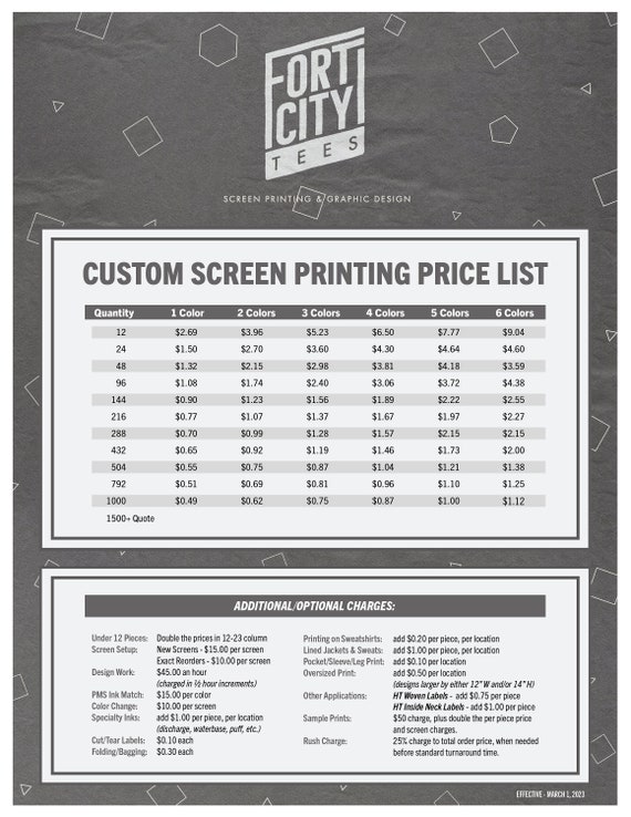 toren cliënt Verscheidenheid Screen Printing PRICE LIST Template Editable. Printable Price - Etsy