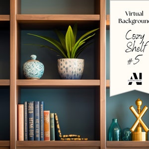 Cozy Shelf Zoom Background #5 |Backdrop for Video Call | Zoom Home Office Background | Virtual Office | Zoom Backdrop | Stunning AI Images