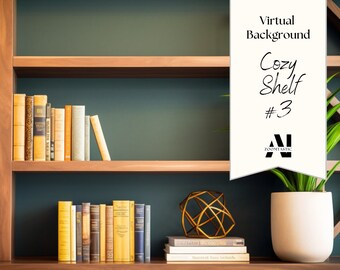 Cozy Shelf Zoom Background #3 |Backdrop for Video Call | Zoom Home Office Background | Virtual Office | Zoom Backdrop | Stunning AI Images