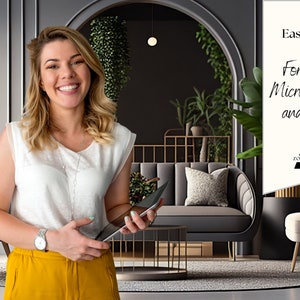 May include: A woman holding a tablet smiles in a modern living room setting. The image includes text that reads "Easy to use! For Zoom, Microsoft Teams and more..." The logo for Zoomtastic is also visible.