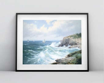 Printable Wall Art | Ocean Sailboat Coastal Watercolor Painting | Printable Download