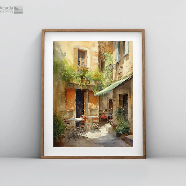 Provence Cafe Watercolor Painting | Provence Wall Art | Printable Provence Decor Download