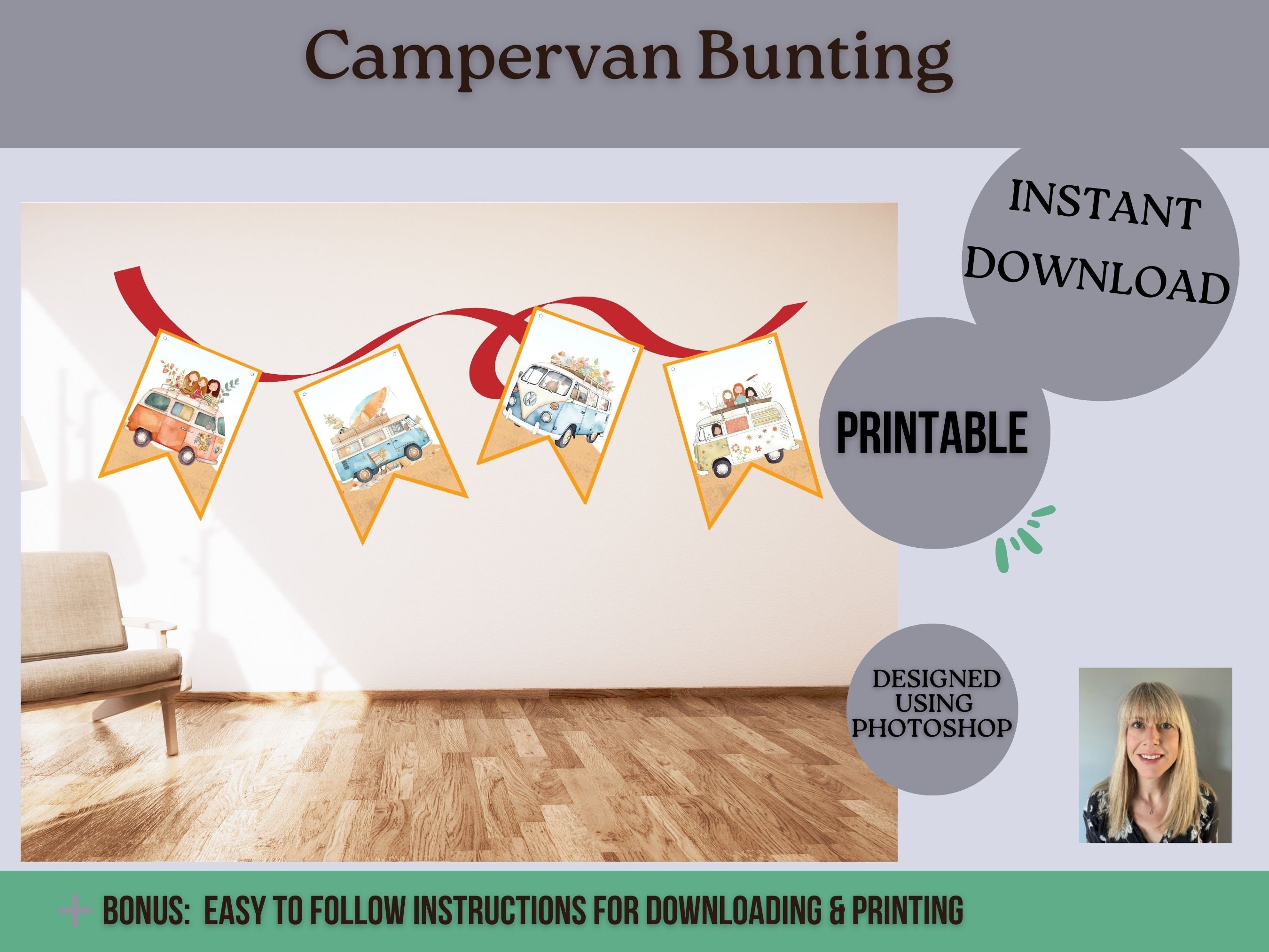 Campervan Bunting For Birthday Party Campervan Decorations For Party Campervan Beach Theme Wedding Campervan Decor Printable Banner Party