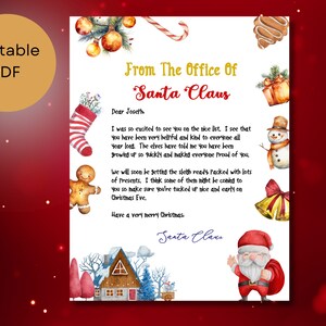 Carta personalizada de Papá Noel para niños. Carta imprimible de Papá Noel con nombre personalizado. Carta navideña imprimible de Papá Noel. Carta imprimible.
