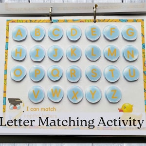 Actividad de emparejamiento de letras para niños pequeños. Hojas de trabajo imprimibles de reconocimiento de letras. Recursos de letras mayúsculas. Letras minúsculas Montessori.