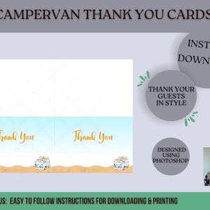 Cartes de remerciement sur le thème de la plage, camping-car, carte de remerciement sur le thème de la plage, anniversaire, camping-car, papeterie de mariage