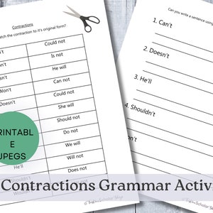 English Grammar Contractions Printable Worksheets For English Lessons Homeschool Resources Learning English Worksheets For EAL & ESL Pupils