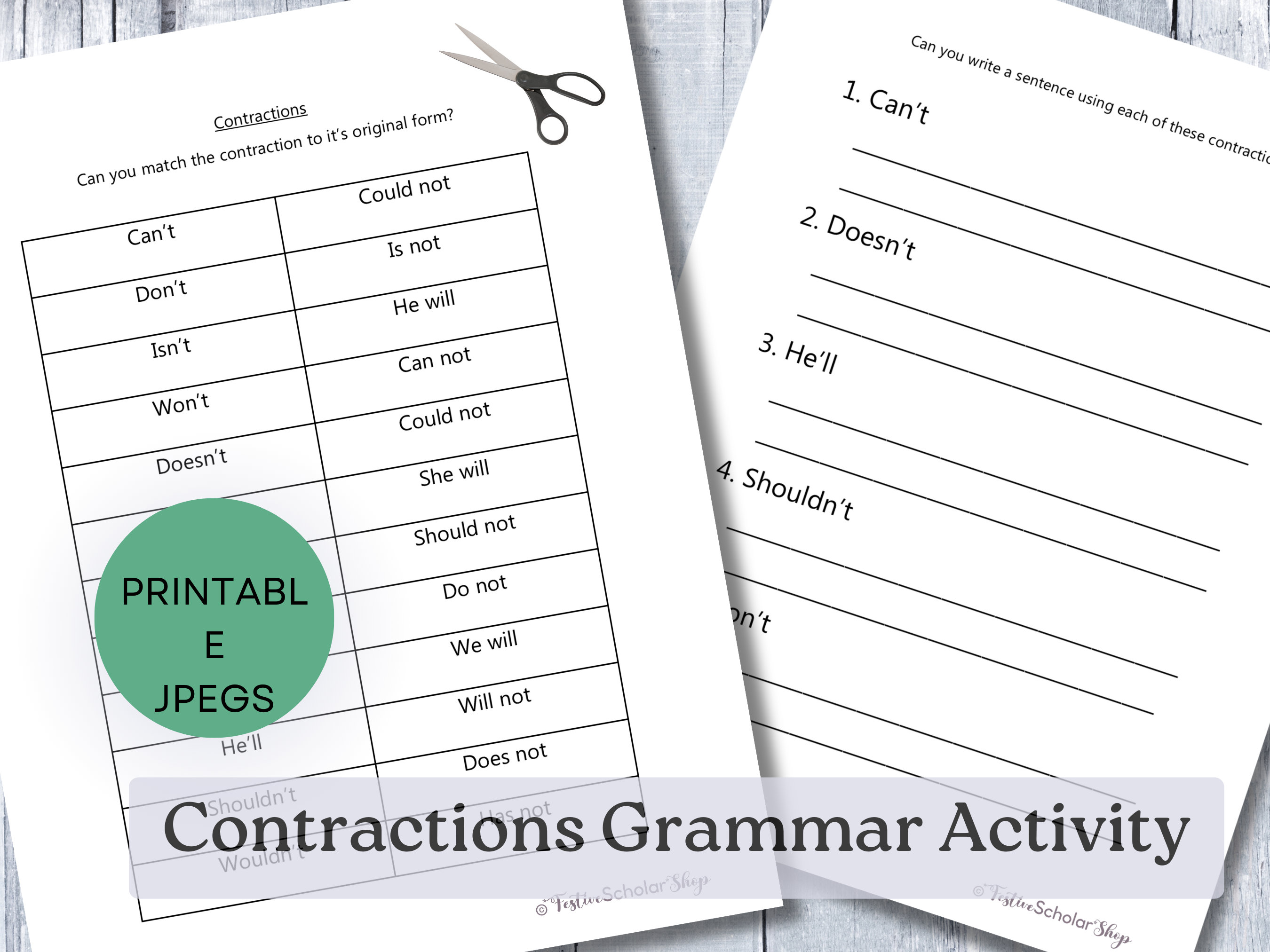 Contraction Worksheet - Etsy, image size:2700x2025