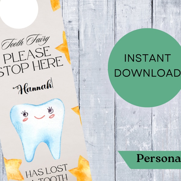 Tooth Fairy Door Hanger Printable Door Hanger For Tooth Fairy Gift First Tooth Fairy Note Door Hanger Tooth Fairy Printable Tooth Fairy Door