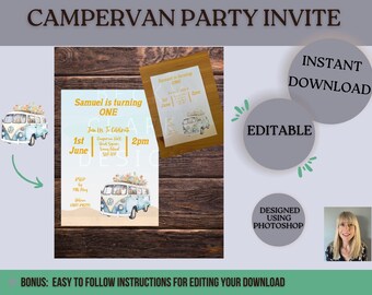Campervan Editable Party Invitation Campervan Birthday Party Invite Printable Campervan Beach Theme Party Invitation For Birthday Print