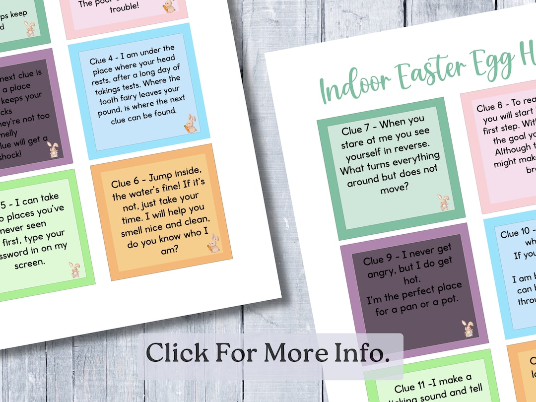 Easter Egg Hunt Printable Indoors Easter Egg Scavenger Hunt Clues for ...