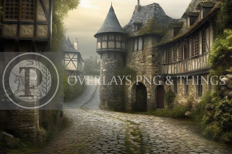 Medieval Fantasy Castle Digital Backdrop / Cobblestone Street ...