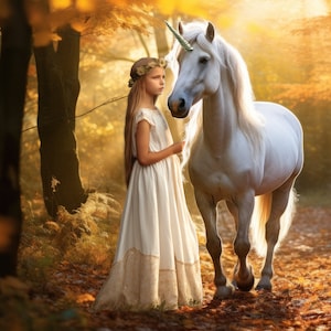 Unicorn Autumn Sunbeam Digital Backdrop / Unicorn Digital Background /  Fairy Tale / Fantasy / Photographer / digital Artist / Magical Beast