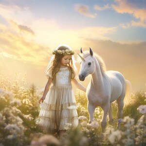Baby Unicorn field of flowers Digital Backdrop / Unicorn Digital Background /  Fairy Tale / Fantasy / Photographers / digital Artist /
