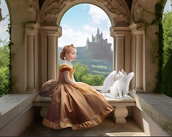 Princess Window Digital Backdrop / Story book Castle Background / Cinderella Fairytale Art / photoshop for kids / Template for photography