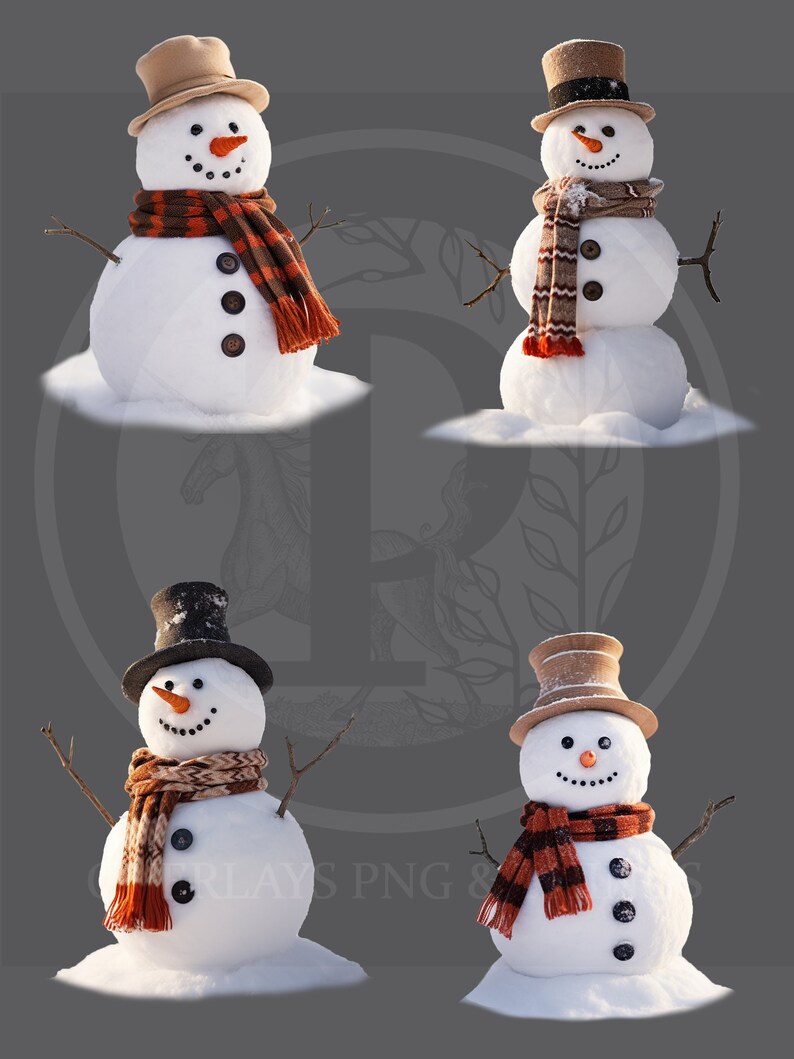 Snowman Digital Overlay Pack / Snowman PNG / Christmas Clipart