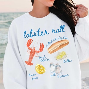 Lobster Roll Sweatshirt Maine Lobster Vintage Style Crewneck Shirt Gift Beach Seafood Ocean Sea Nautical Print New England Fisherman Coastal