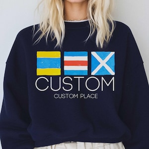 Custom Nautical Flag Sweatshirt Maritime Flag Sweatshirt Trendy Preppy Sailing Captain Aesthetic Crewneck Oversized Minimalist Boat Sweater