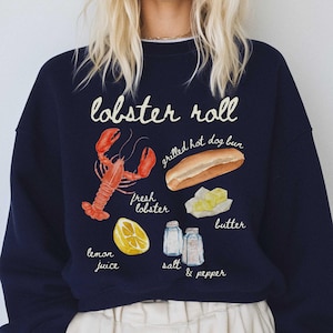 Lobster Roll Sweatshirt Maine Lobster Vintage Style Crewneck Shirt Gift Beach Seafood Ocean Sea Nautical Print New England Fisherman Coastal