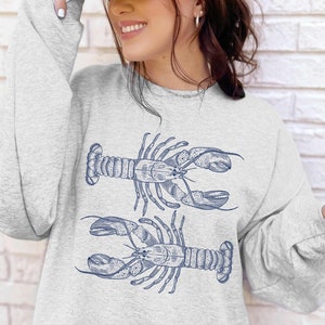 Lobster Sweatshirt Maine Lobster Vintage Style Crewneck Shirt Gift Beach Seafood Ocean Sea Nautical Print New England Fisherman Coastal