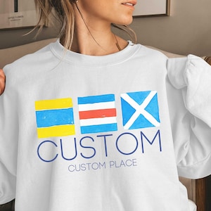 Custom Nautical Flag Sweatshirt Maritime Flag Sweatshirt Trendy Preppy Sailing Captain Aesthetic Crewneck Oversized Minimalist Boat Sweater